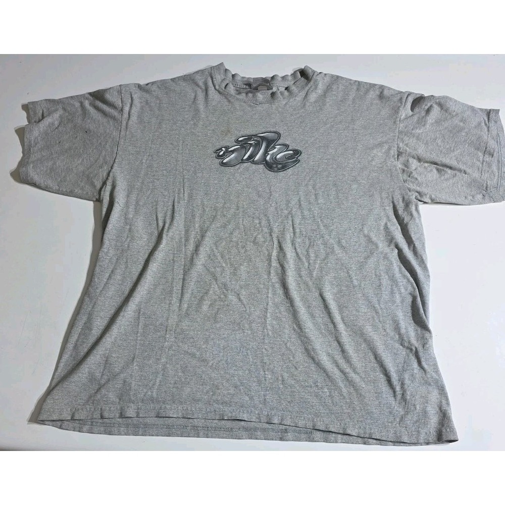 Nike VTG Mens XLarge T-Shirt Spell Out Bubble 3D lettering Gray 90's Y2K